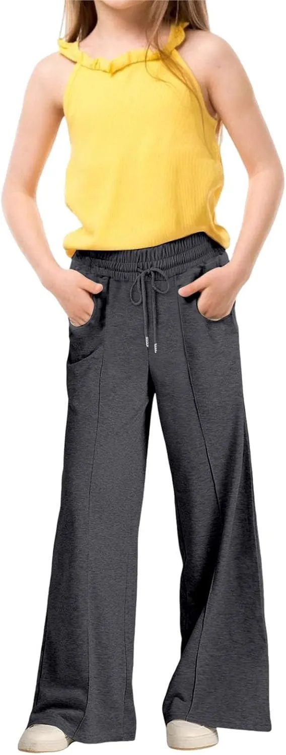 Kids Girls Wide Leg Baggy Sweatpants Cute Cargo Pants High Waisted Stretchy Joggers with Pocket Girl Joggers Clothes