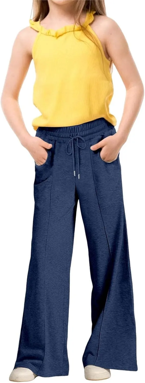 Kids Girls Wide Leg Baggy Sweatpants Cute Cargo Pants High Waisted Stretchy Joggers with Pocket Girl Joggers Clothes