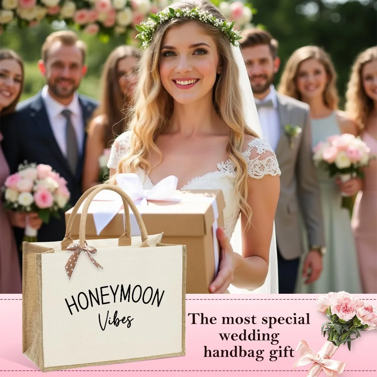 KongMoTree Bride Bag, Bride Gifts, Bridal Shower Gifts, Canvas Tote Bag, Wedding Honeymoon Gift Reusable Shoulder Bags