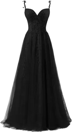 Lace Applique Tulle Corset Prom Dresses 2025 Long Ball Gowns for Women Formal Spaghetti Straps Split Wedding Dresses