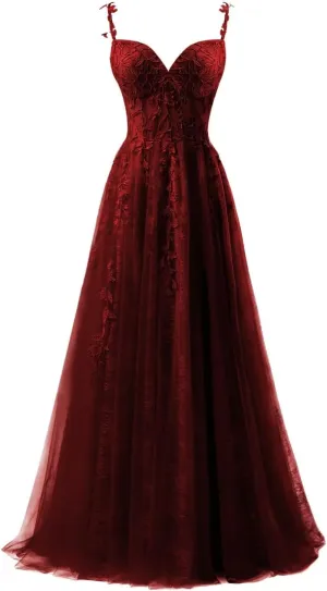 Lace Applique Tulle Corset Prom Dresses 2025 Long Ball Gowns for Women Formal Spaghetti Straps Split Wedding Dresses