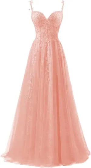 Lace Applique Tulle Corset Prom Dresses 2025 Long Ball Gowns for Women Formal Spaghetti Straps Split Wedding Dresses