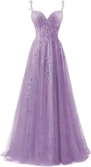 Lace Applique Tulle Corset Prom Dresses 2025 Long Ball Gowns for Women Formal Spaghetti Straps Split Wedding Dresses