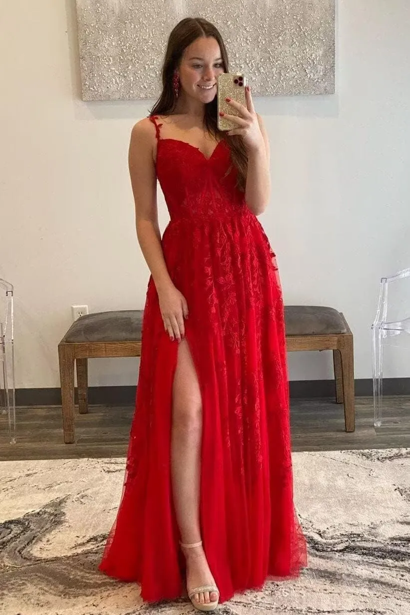 Lace Applique Tulle Corset Prom Dresses 2025 Long Ball Gowns for Women Formal Spaghetti Straps Split Wedding Dresses