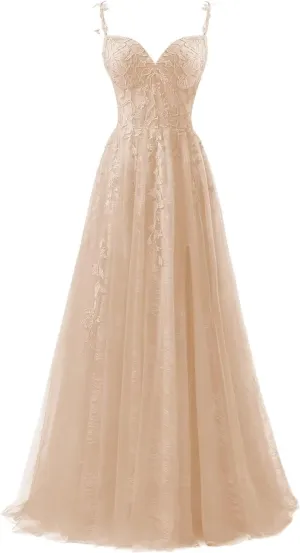 Lace Applique Tulle Corset Prom Dresses 2025 Long Ball Gowns for Women Formal Spaghetti Straps Split Wedding Dresses