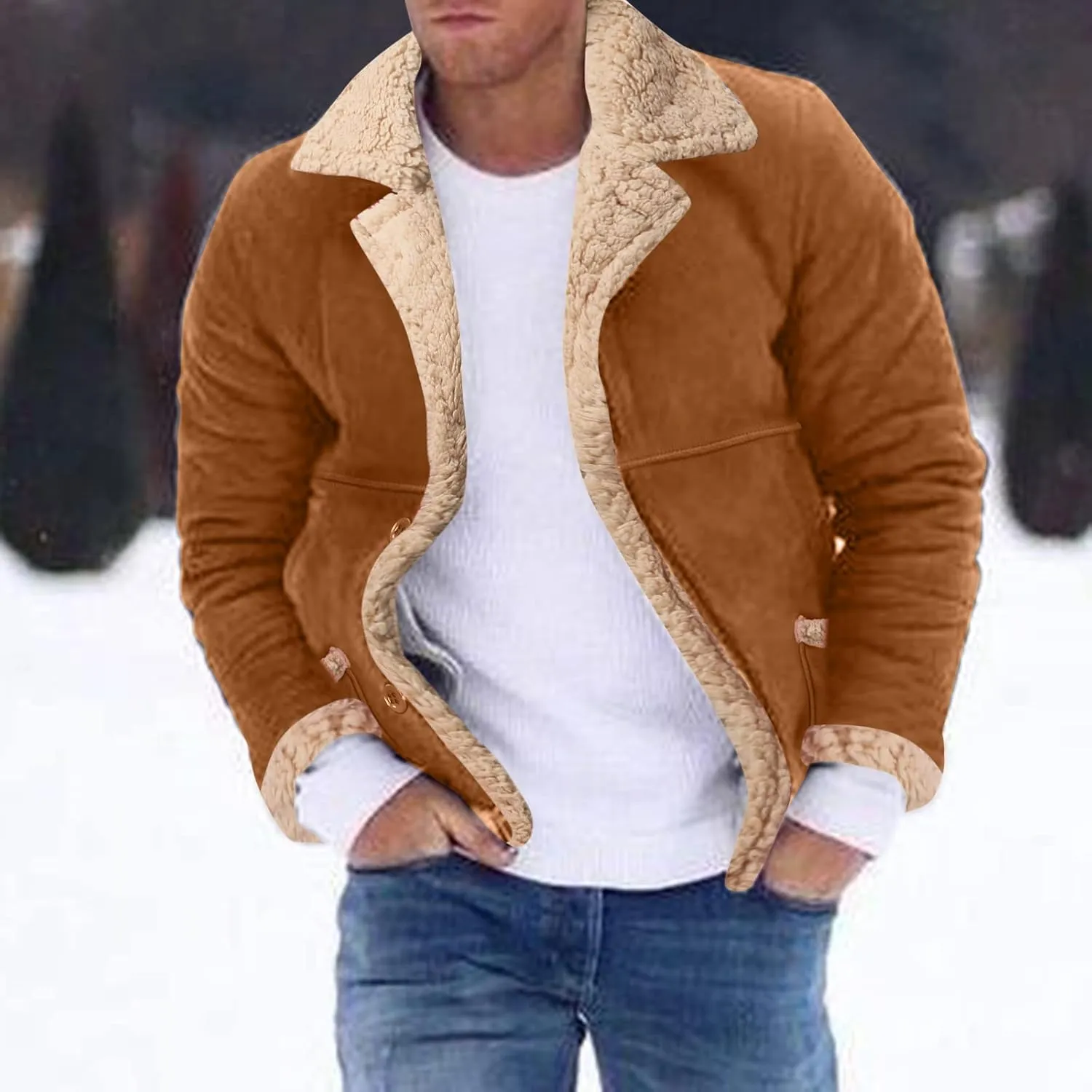 LCMTWX Men's Thicken Warm Winter Coat Solid Color Jacket Leather Windbreaker Long Sleeve Coats Warm Long Winter Jackets