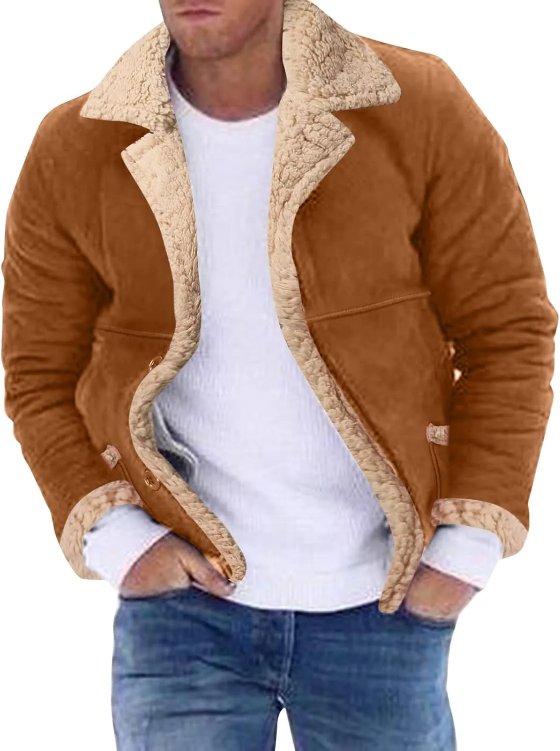 LCMTWX Men's Thicken Warm Winter Coat Solid Color Jacket Leather Windbreaker Long Sleeve Coats Warm Long Winter Jackets