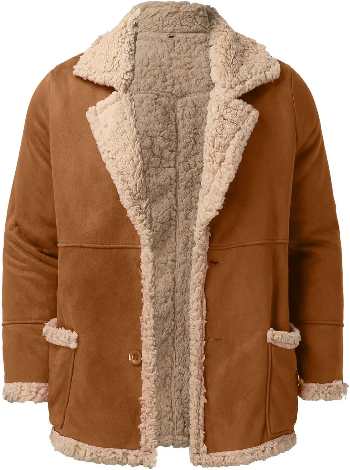 LCMTWX Men's Thicken Warm Winter Coat Solid Color Jacket Leather Windbreaker Long Sleeve Coats Warm Long Winter Jackets