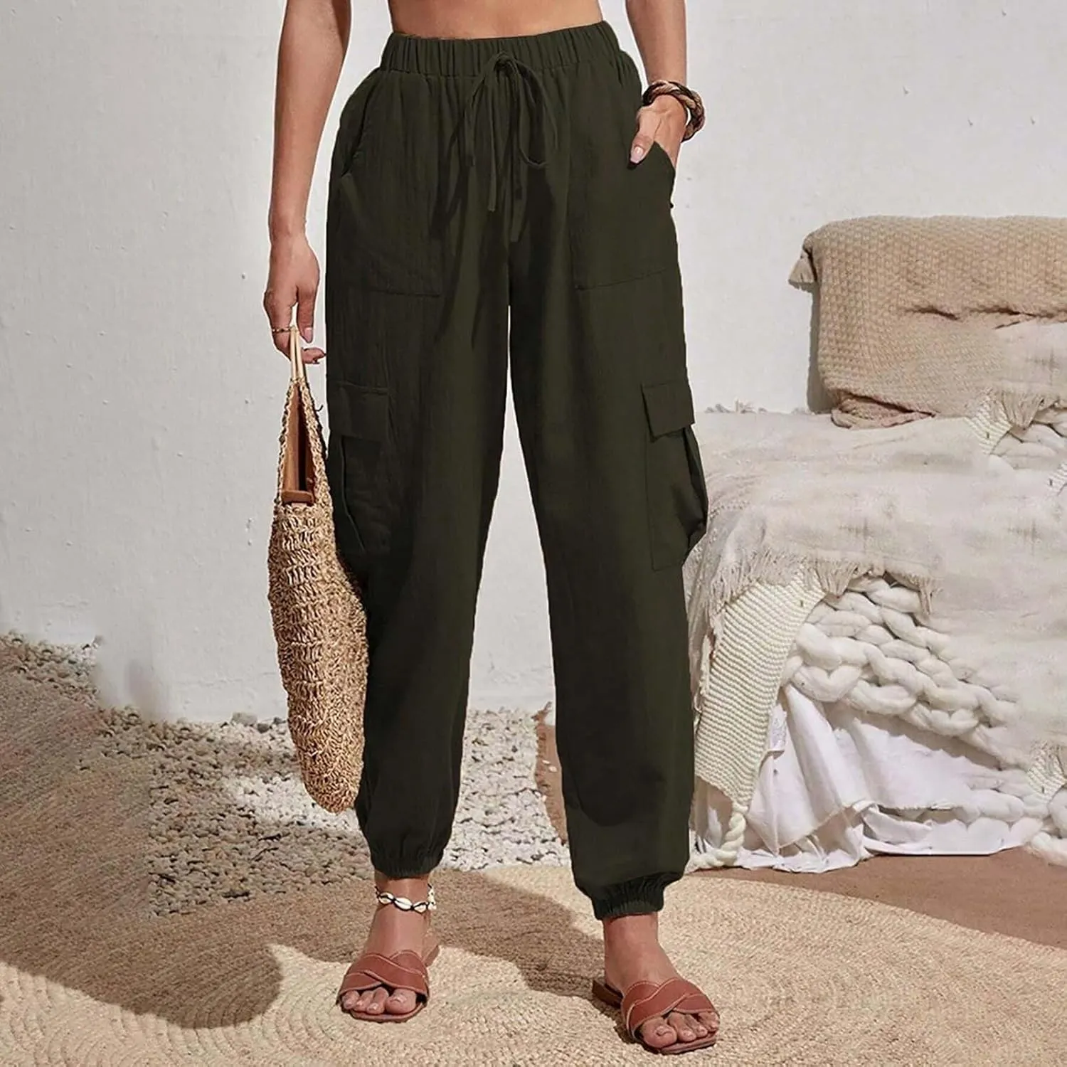 Lightweight Cargo Pants Pocket Belt Casual Jeans Womens High Waist Pants Y2K Pants Corduroy Pants