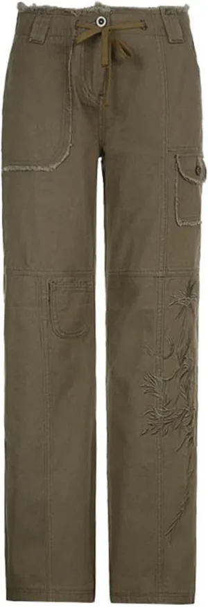 Lightweight Cargo Pants Pocket Belt Casual Jeans Womens High Waist Pants Y2K Pants Corduroy Pants