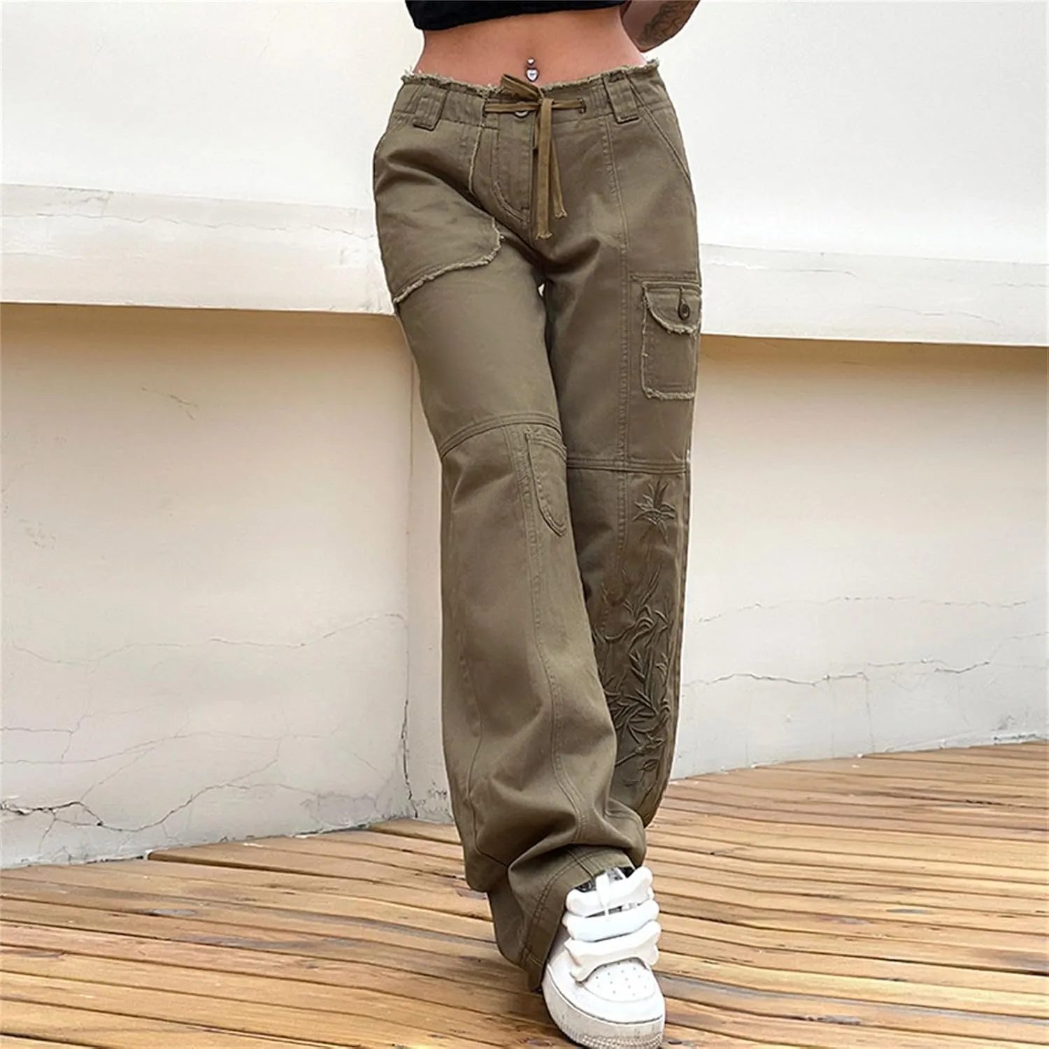 Lightweight Cargo Pants Pocket Belt Casual Jeans Womens High Waist Pants Y2K Pants Corduroy Pants