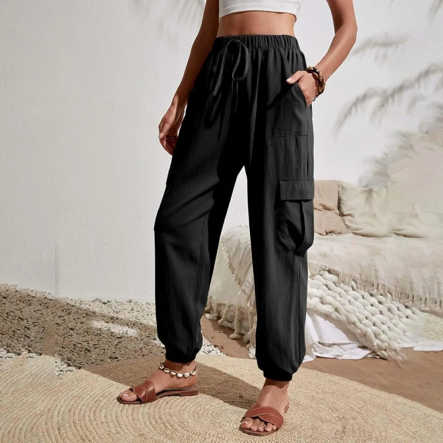 Lightweight Cargo Pants Pocket Belt Casual Jeans Womens High Waist Pants Y2K Pants Corduroy Pants