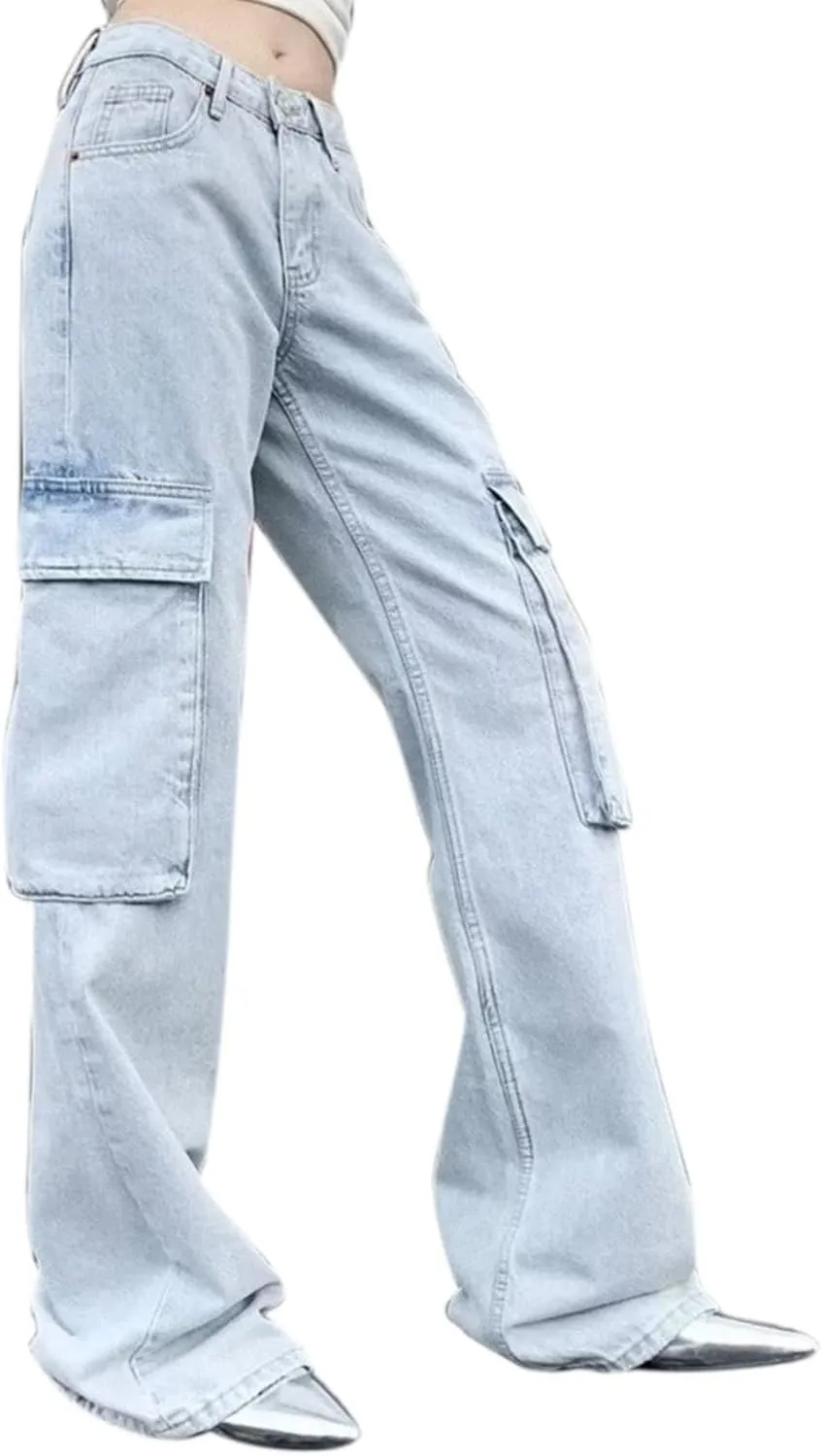 Lightweight Cargo Pants Pocket Belt Casual Jeans Womens High Waist Pants Y2K Pants Corduroy Pants