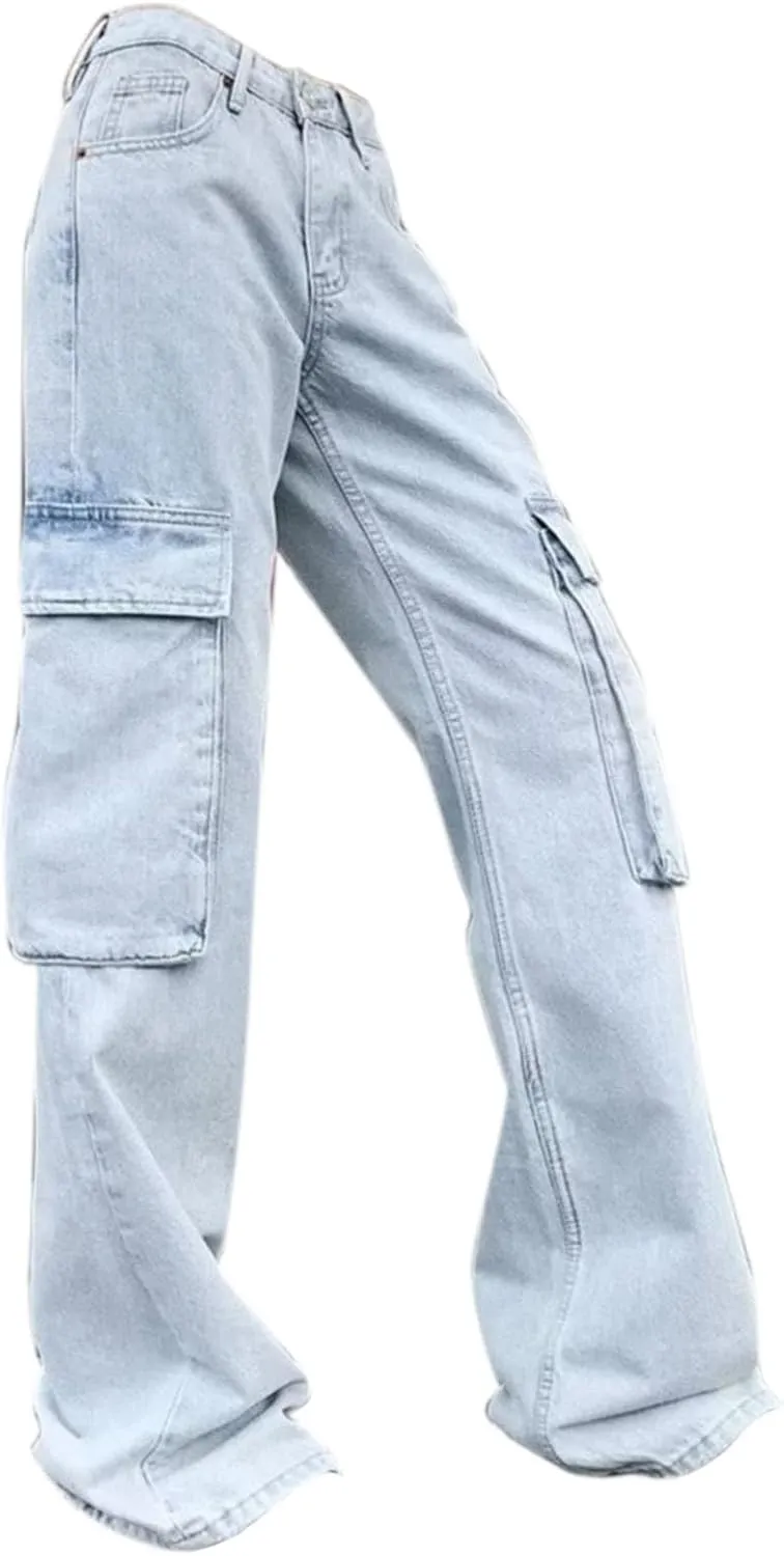 Lightweight Cargo Pants Pocket Belt Casual Jeans Womens High Waist Pants Y2K Pants Corduroy Pants