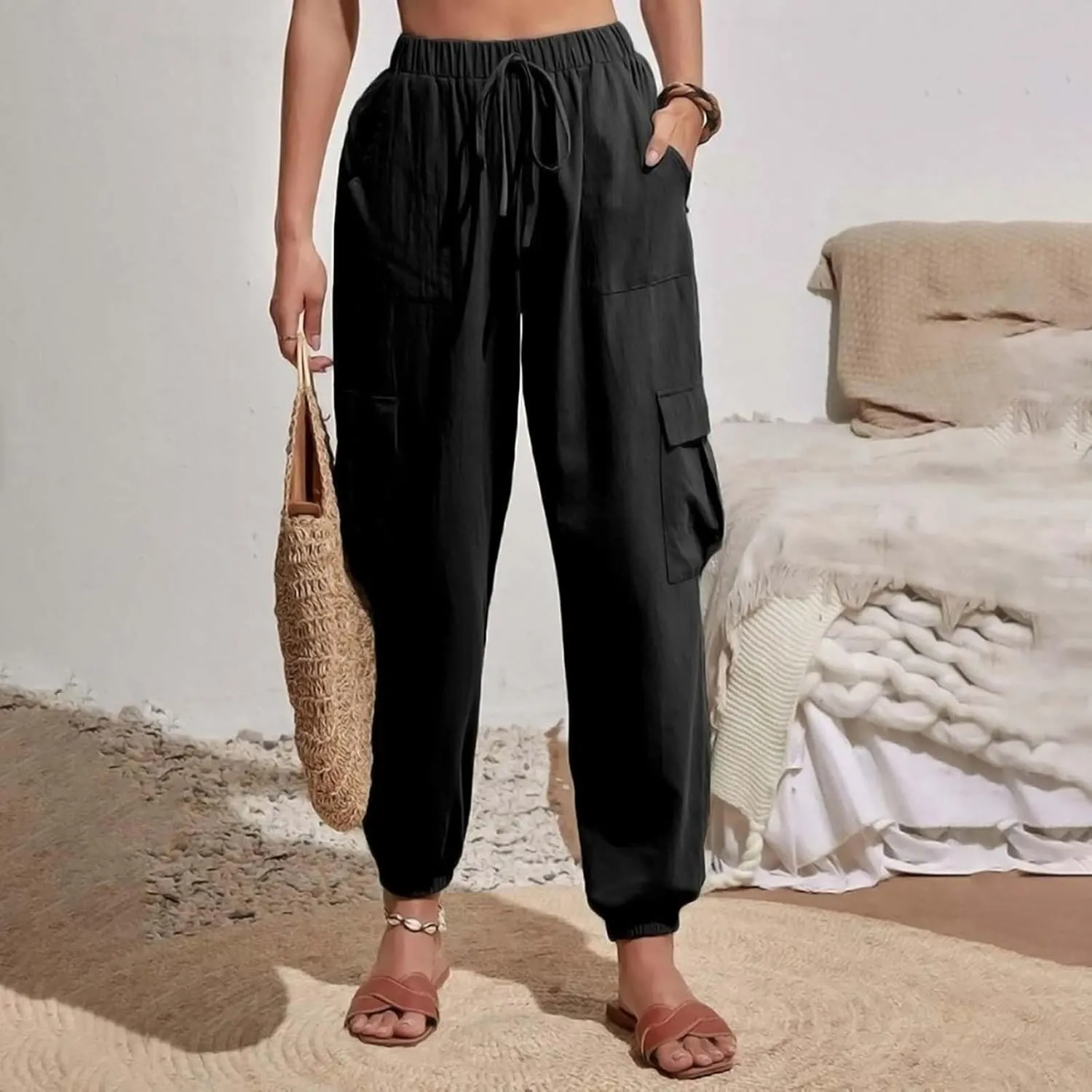 Lightweight Cargo Pants Pocket Belt Casual Jeans Womens High Waist Pants Y2K Pants Corduroy Pants