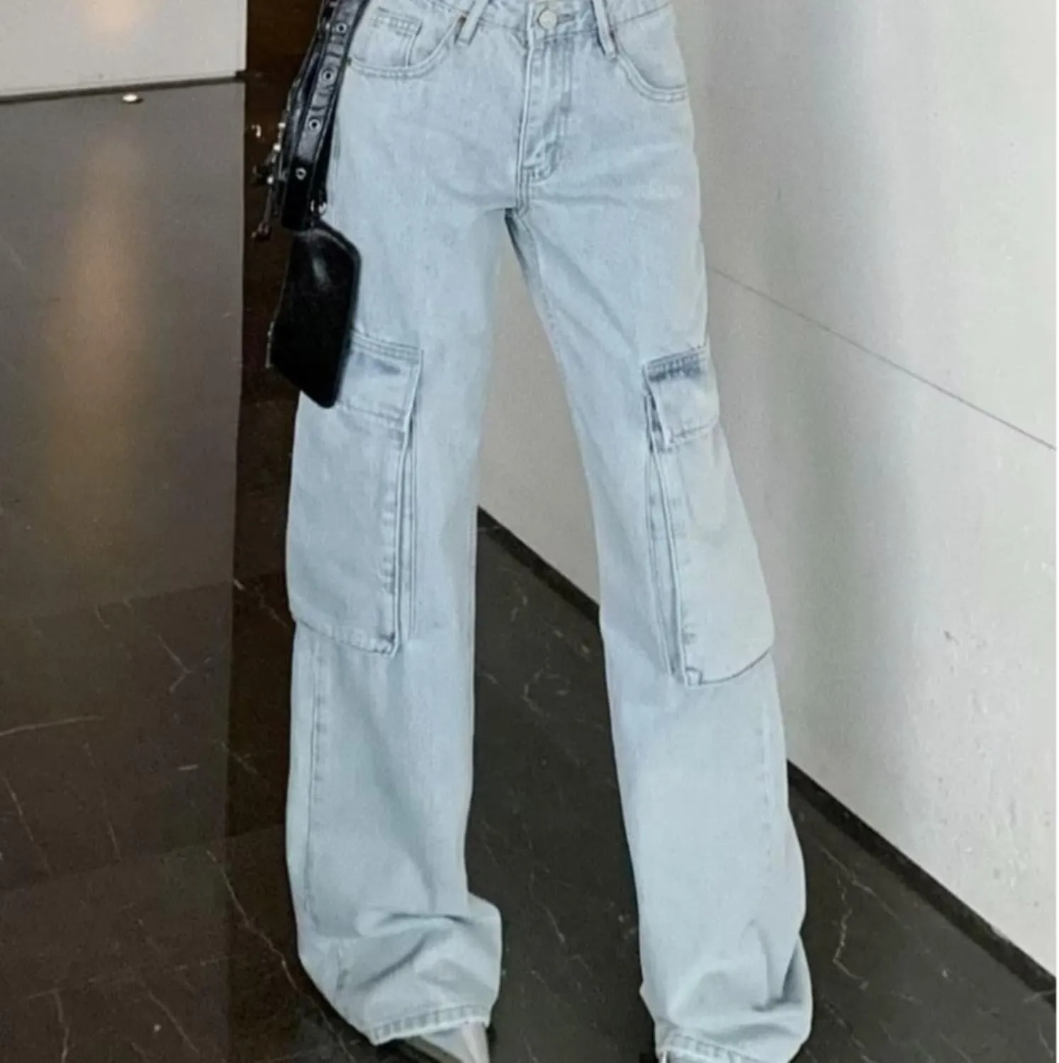Lightweight Cargo Pants Pocket Belt Casual Jeans Womens High Waist Pants Y2K Pants Corduroy Pants