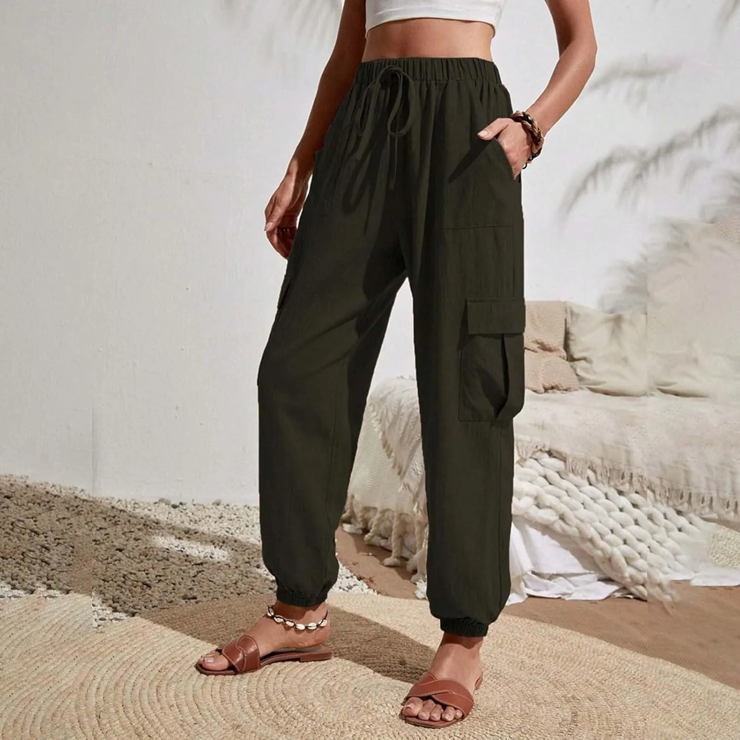 Lightweight Cargo Pants Pocket Belt Casual Jeans Womens High Waist Pants Y2K Pants Corduroy Pants