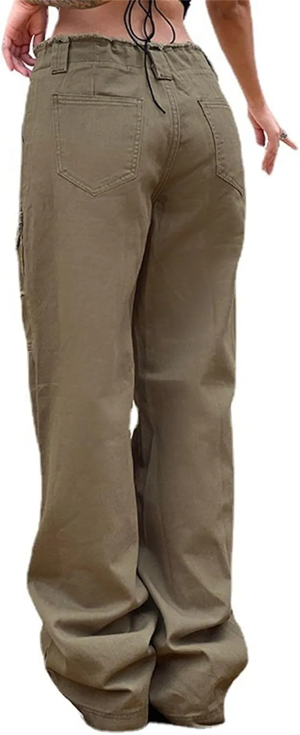 Lightweight Cargo Pants Pocket Belt Casual Jeans Womens High Waist Pants Y2K Pants Corduroy Pants