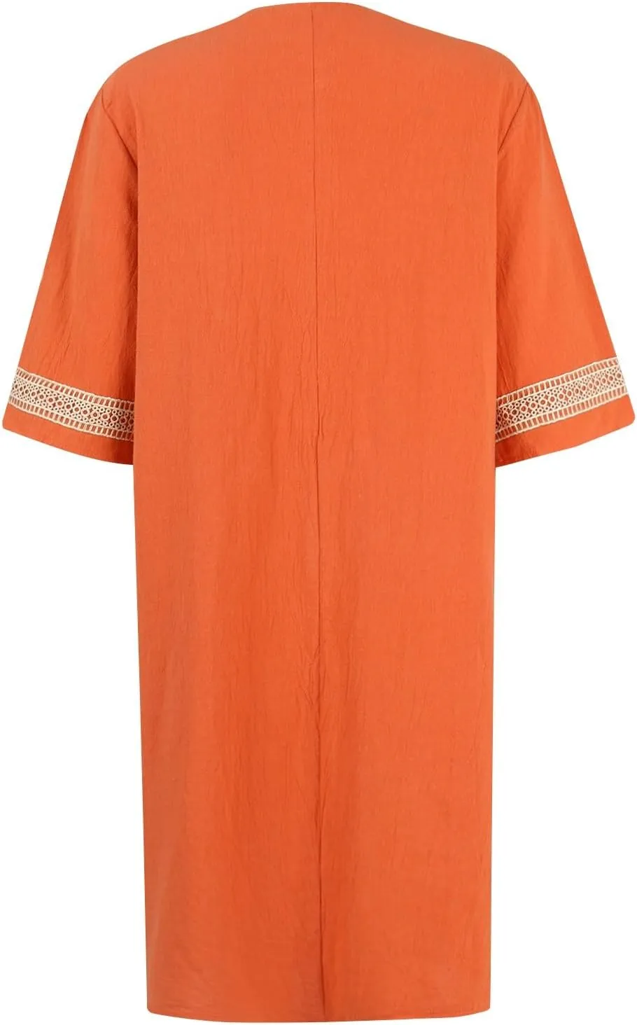 Linen Dresses for Women 2024 Summer 3/4 Sleeve Lace Embroidered V Neck A Line Dress Sexy Beach Vacation T Shirt Dress