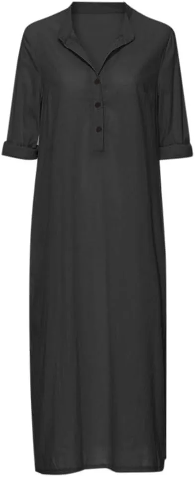 Linen Dresses for Women Button Down Long Sleeve Maxi Loose Dress Casual Flowy Summer Fashion Shirt Dresses 2024