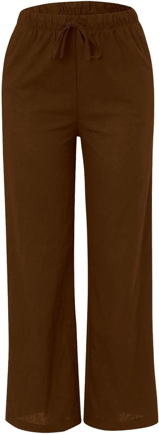 Linen Pants Women Summer Casual Boho Wide Leg Palazzo Pant High Waist Lightweight Flowy Beach Outfits Travel Vacation
