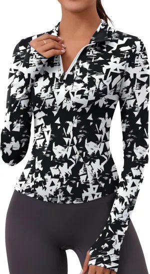 LOMON Womens Long Sleeve Workout Tops Quick Dry Quarter Zip Pullover Crop Yoga Athletic Slim Fit Shirts