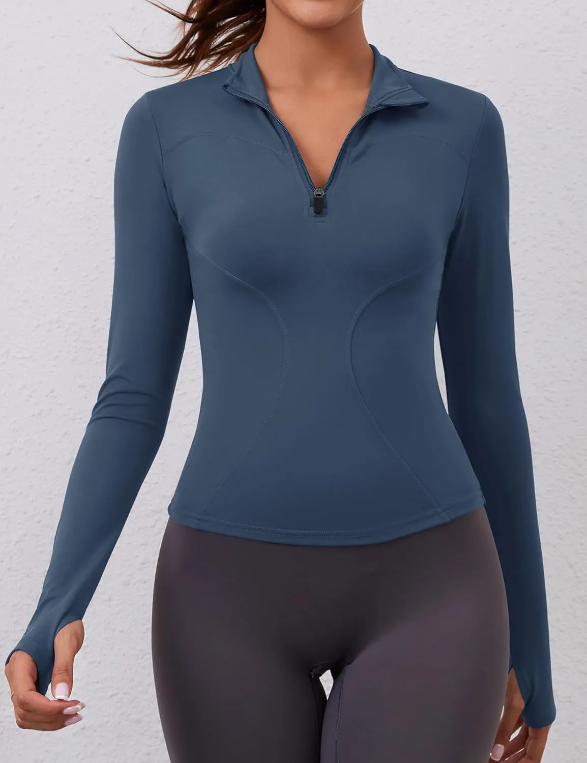 LOMON Womens Long Sleeve Workout Tops Quick Dry Quarter Zip Pullover Crop Yoga Athletic Slim Fit Shirts