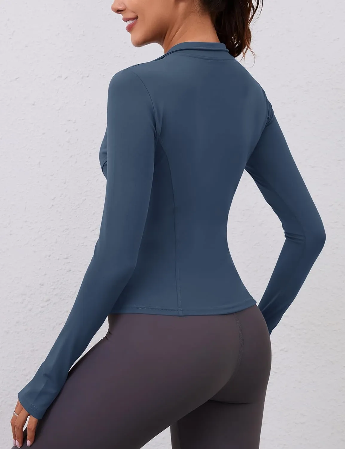 LOMON Womens Long Sleeve Workout Tops Quick Dry Quarter Zip Pullover Crop Yoga Athletic Slim Fit Shirts