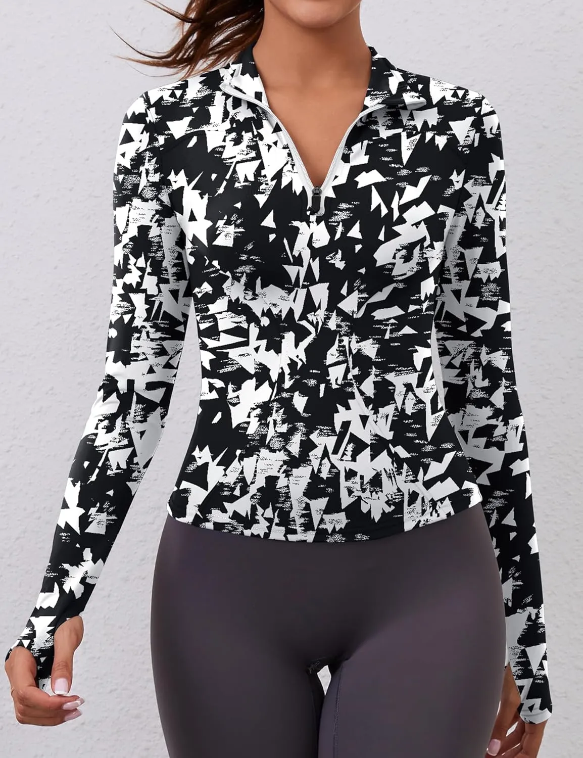 LOMON Womens Long Sleeve Workout Tops Quick Dry Quarter Zip Pullover Crop Yoga Athletic Slim Fit Shirts
