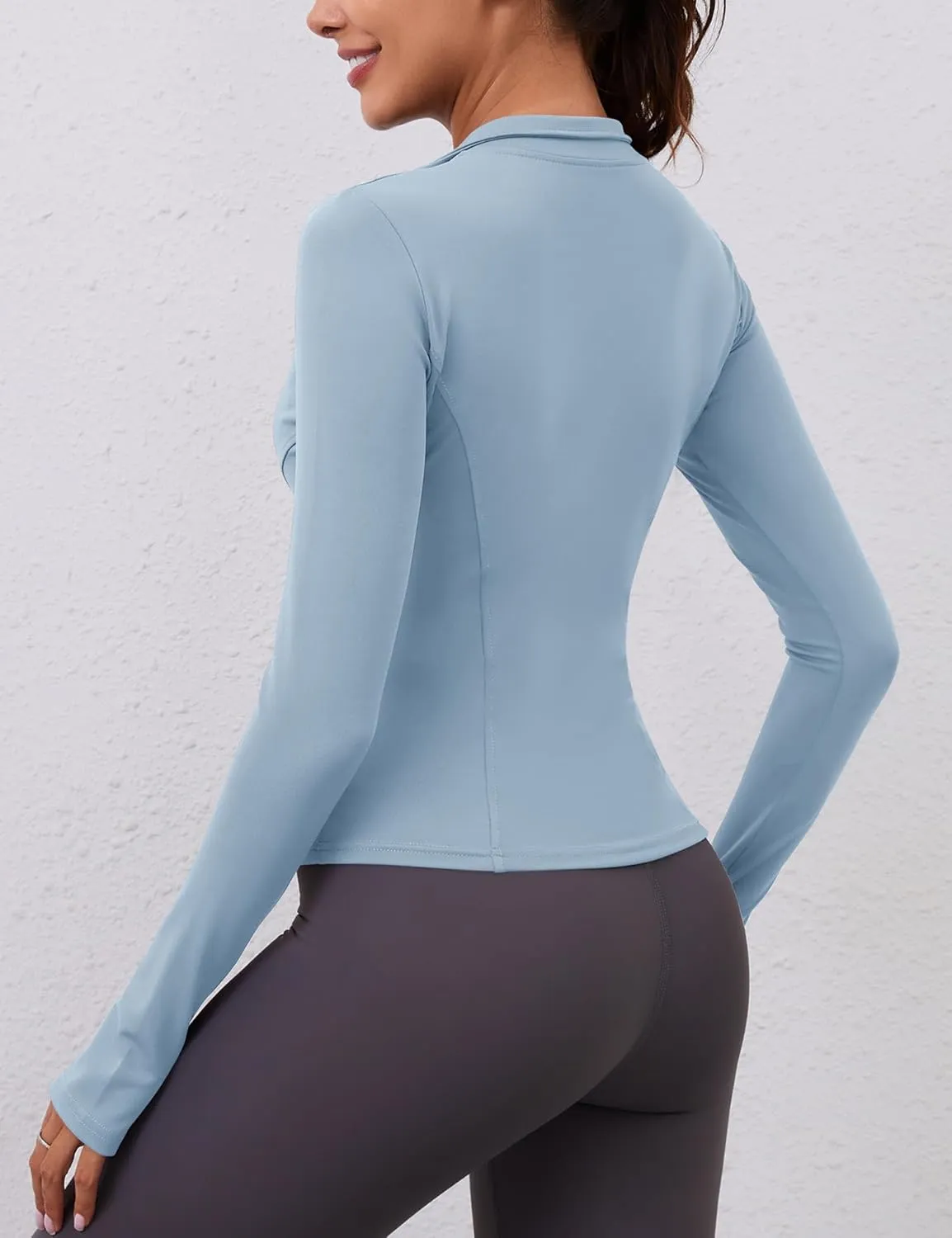LOMON Womens Long Sleeve Workout Tops Quick Dry Quarter Zip Pullover Crop Yoga Athletic Slim Fit Shirts