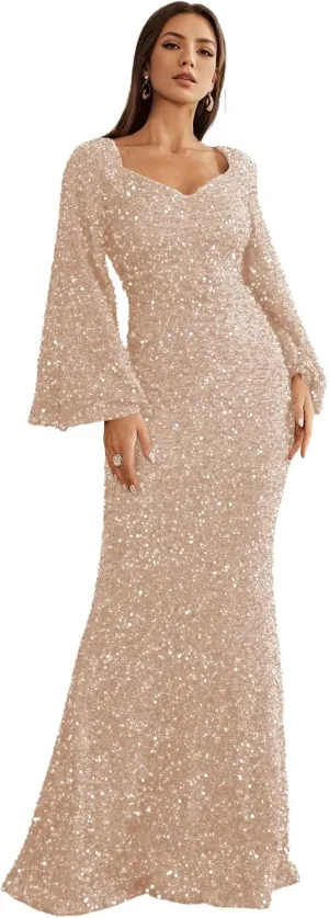 Long Sleeves Evening Gown Mermaid Ball Gowns for Women Sequins Prom Dresses Formal Gowns Evening Party Dress