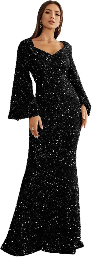 Long Sleeves Evening Gown Mermaid Ball Gowns for Women Sequins Prom Dresses Formal Gowns Evening Party Dress