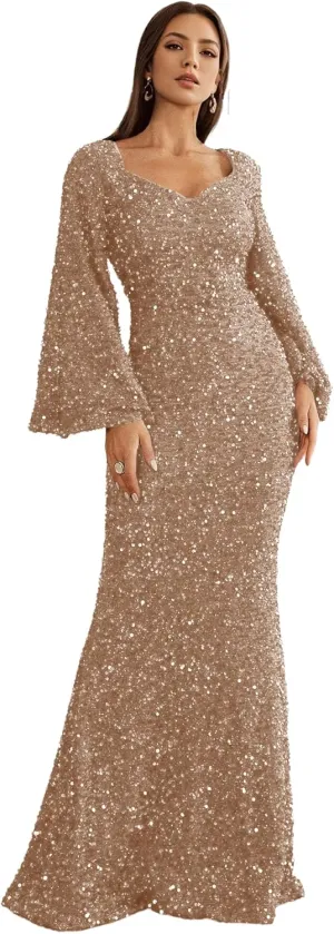 Long Sleeves Evening Gown Mermaid Ball Gowns for Women Sequins Prom Dresses Formal Gowns Evening Party Dress