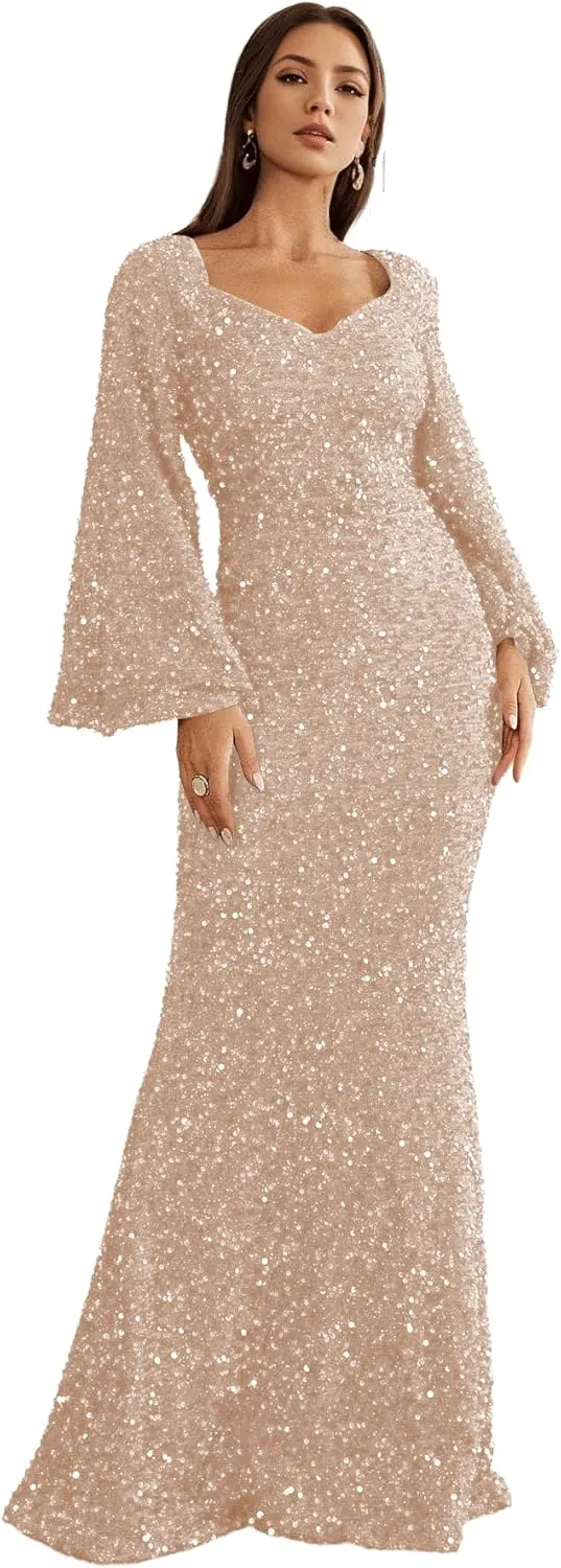 Long Sleeves Evening Gown Mermaid Ball Gowns for Women Sequins Prom Dresses Formal Gowns Evening Party Dress