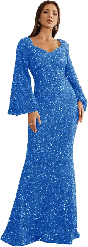 Long Sleeves Evening Gown Mermaid Ball Gowns for Women Sequins Prom Dresses Formal Gowns Evening Party Dress