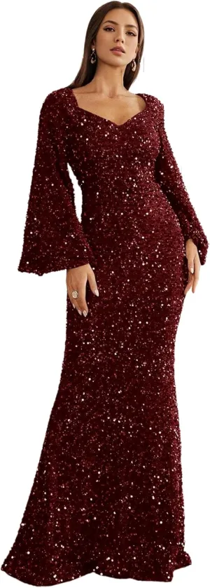 Long Sleeves Evening Gown Mermaid Ball Gowns for Women Sequins Prom Dresses Formal Gowns Evening Party Dress
