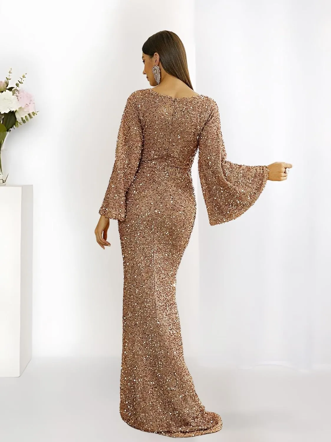 Long Sleeves Evening Gown Mermaid Ball Gowns for Women Sequins Prom Dresses Formal Gowns Evening Party Dress