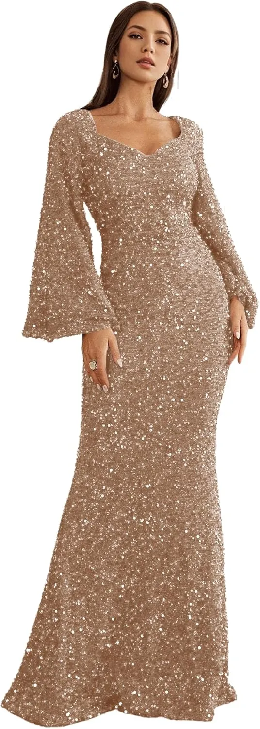 Long Sleeves Evening Gown Mermaid Ball Gowns for Women Sequins Prom Dresses Formal Gowns Evening Party Dress
