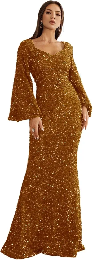 Long Sleeves Evening Gown Mermaid Ball Gowns for Women Sequins Prom Dresses Formal Gowns Evening Party Dress