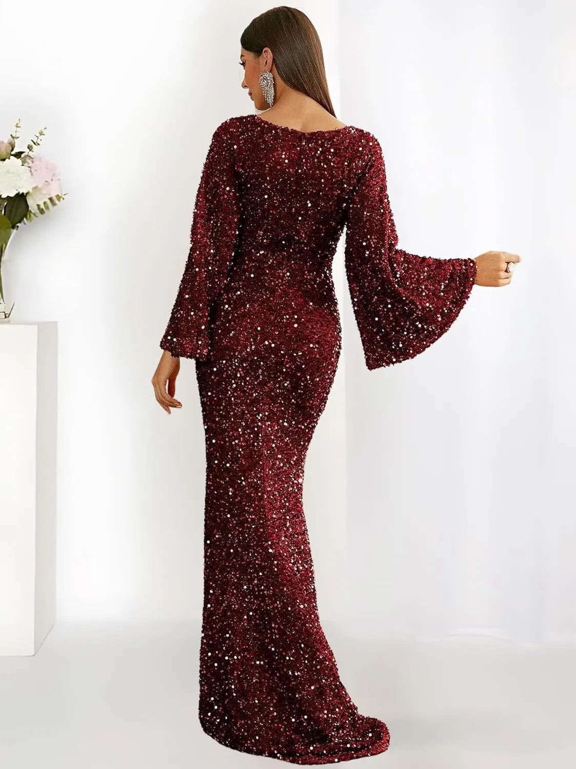 Long Sleeves Evening Gown Mermaid Ball Gowns for Women Sequins Prom Dresses Formal Gowns Evening Party Dress