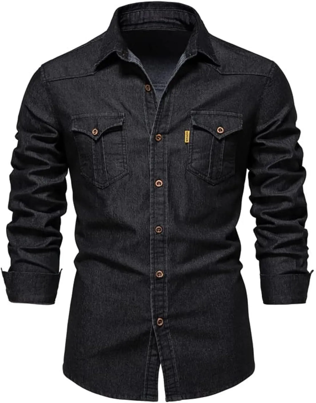 LONGBIDA Mens Denim Shirt Button Down Long Sleeve Casual Slim Fit Shirts
