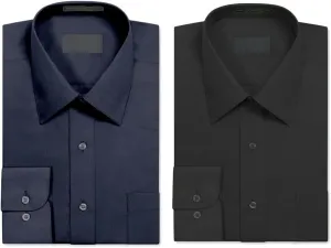Luxe Theory 2 Pack Men's Berlioni Regular Fit Long Sleeve Cotton Button Up Solid Dress Shirt