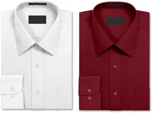 Luxe Theory 2 Pack Men's Berlioni Regular Fit Long Sleeve Cotton Button Up Solid Dress Shirt