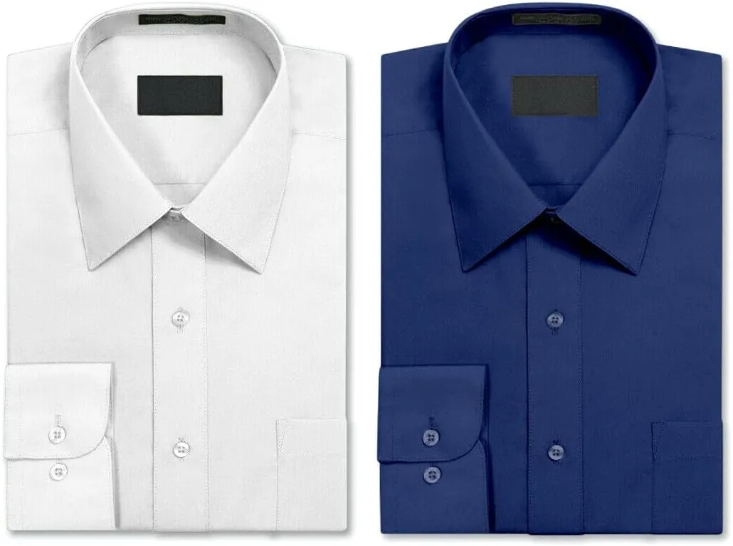Luxe Theory 2 Pack Men's Berlioni Regular Fit Long Sleeve Cotton Button Up Solid Dress Shirt