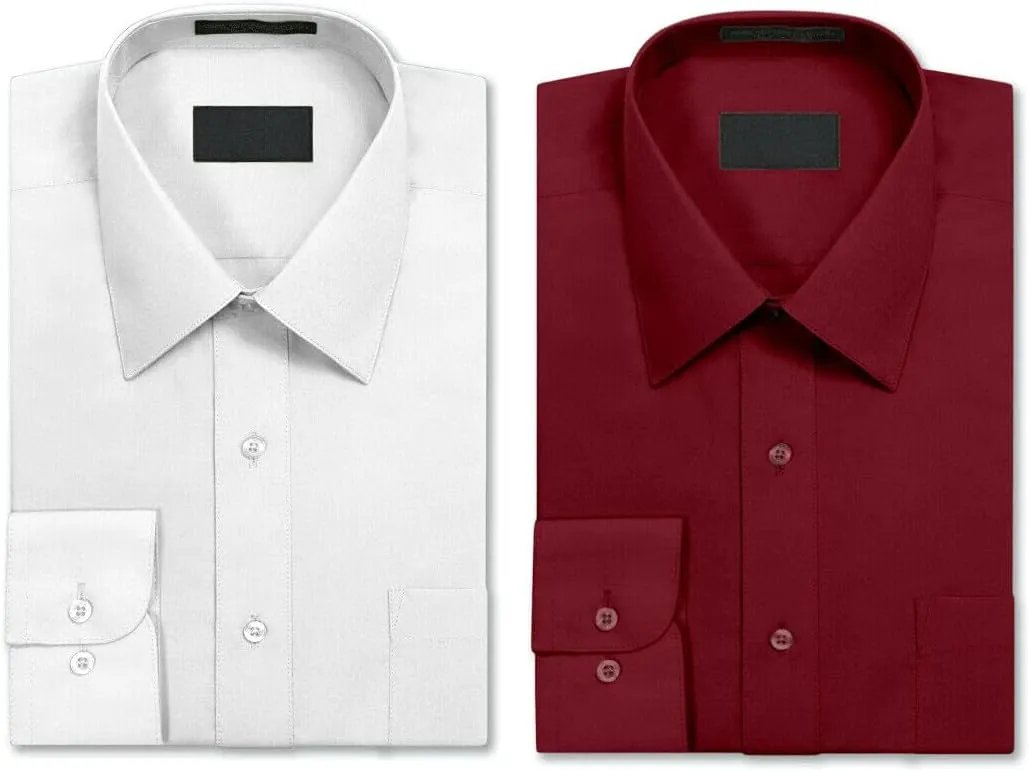 Luxe Theory 2 Pack Men's Berlioni Regular Fit Long Sleeve Cotton Button Up Solid Dress Shirt