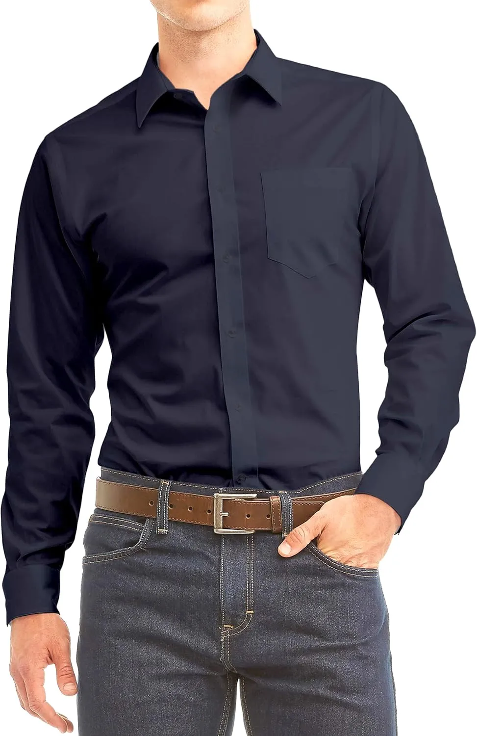 Luxe Theory 2 Pack Men's Berlioni Regular Fit Long Sleeve Cotton Button Up Solid Dress Shirt