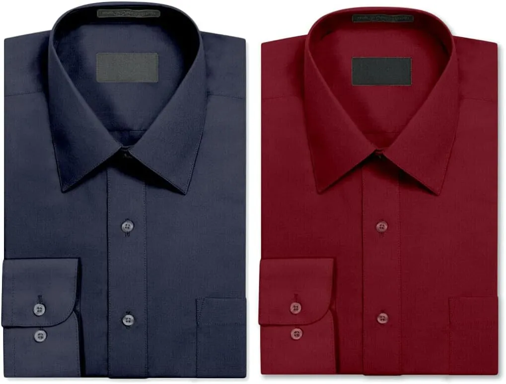 Luxe Theory 2 Pack Men's Berlioni Regular Fit Long Sleeve Cotton Button Up Solid Dress Shirt