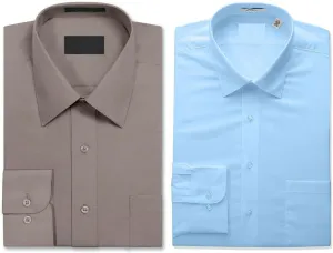 Luxe Theory 2 Pack Men's Berlioni Regular Fit Long Sleeve Cotton Button Up Solid Dress Shirt