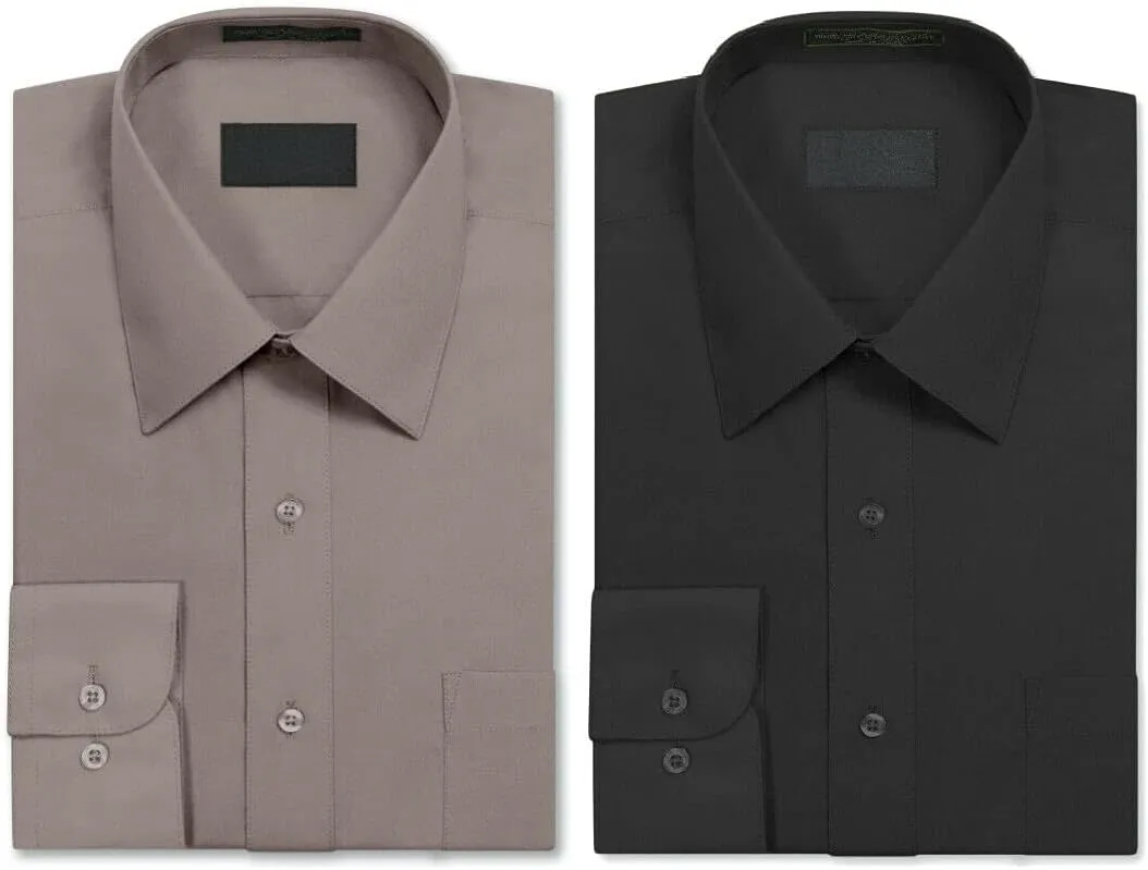 Luxe Theory 2 Pack Men's Berlioni Regular Fit Long Sleeve Cotton Button Up Solid Dress Shirt
