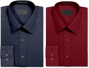 Luxe Theory 2 Pack Men's Berlioni Regular Fit Long Sleeve Cotton Button Up Solid Dress Shirt